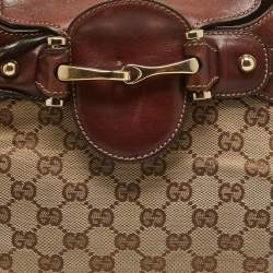 Pre Owned Gucci Brown/Beige GG Canvas and Leather Horsebit Flap Hobo