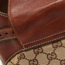 Pre Owned Gucci Brown/Beige GG Canvas and Leather Horsebit Flap Hobo