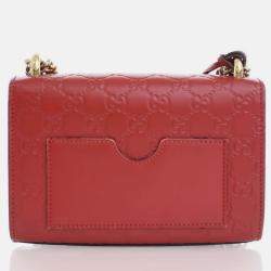 Gucci Red Leather Small Guccissima Padlock Shoulder Bag