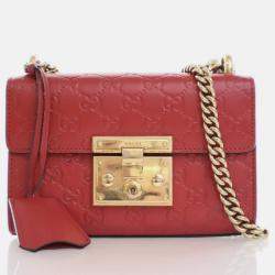 Gucci Red Leather Small Guccissima Padlock Shoulder Bag