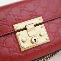 Gucci Red Leather Small Guccissima Padlock Shoulder Bag