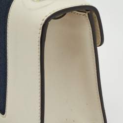 Pre Owned Gucci Off White Leather Mini Floral Patch Sylvie Top Handle Bag