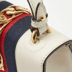 Pre Owned Gucci Off White Leather Mini Floral Patch Sylvie Top Handle Bag