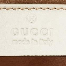 Pre Owned Gucci Off White Leather Mini Floral Patch Sylvie Top Handle Bag