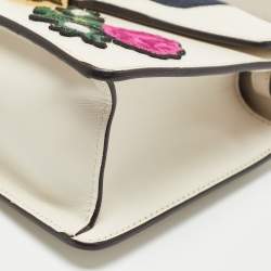 Pre Owned Gucci Off White Leather Mini Floral Patch Sylvie Top Handle Bag