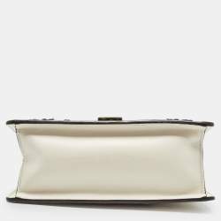 Pre Owned Gucci Off White Leather Mini Floral Patch Sylvie Top Handle Bag