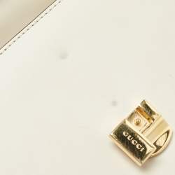 Pre Owned Gucci White Leather Mini Web Sylvie Top Handle Bag