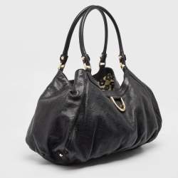 Pre Owned Gucci Black Guccissima Leather Large Abbey D Ring Shoulder Bag