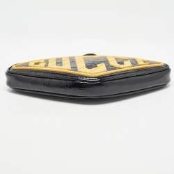 Pre Owned Gucci Black/Yellow Patent Leather and Rubber Game Patch Wristlet Clutch