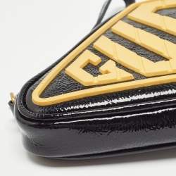 Pre Owned Gucci Black/Yellow Patent Leather and Rubber Game Patch Wristlet Clutch