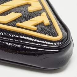 Pre Owned Gucci Black/Yellow Patent Leather and Rubber Game Patch Wristlet Clutch