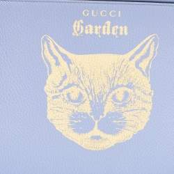 Pre Owned Gucci Purple/Gold Leather Garden Cat Zip Pouch
