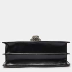 Pre Owned Gucci Black Leather Medium Thiara Lisse Cornice Crystal Bamboo Top Handle Bag