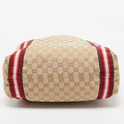 Pre Owned Gucci Beige/Red GG Canvas Web Shopper Tote