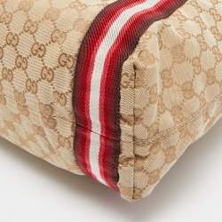 Pre Owned Gucci Beige/Red GG Canvas Web Shopper Tote