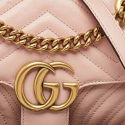 Gucci Pink Matelasse Leather Mini GG Marmont Shoulder Bag