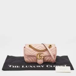 Gucci Pink Matelasse Leather Mini GG Marmont Shoulder Bag