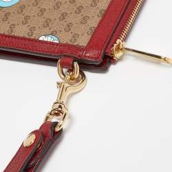 Pre Owned Gucci x Doraemon Red/Beige Mini GG Supreme and Doraemon Canvas Pouch
