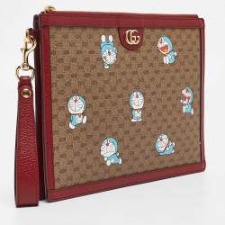 Pre Owned Gucci x Doraemon Red/Beige Mini GG Supreme and Doraemon Canvas Pouch