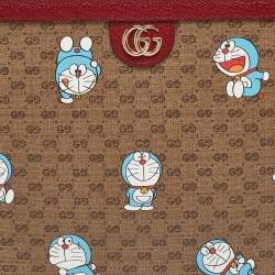 Pre Owned Gucci x Doraemon Red/Beige Mini GG Supreme and Doraemon Canvas Pouch
