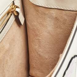 Pre Owned Gucci Off White Leather Small Web Embroidered Sylvie Shoulder Bag