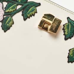 Pre Owned Gucci Off White Leather Small Web Embroidered Sylvie Shoulder Bag