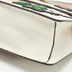 Pre Owned Gucci Off White Leather Small Web Embroidered Sylvie Shoulder Bag