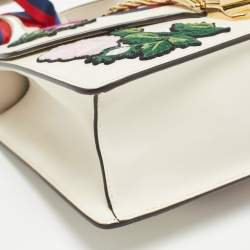 Pre Owned Gucci Off White Leather Small Web Embroidered Sylvie Shoulder Bag