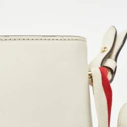 Pre Owned Gucci Off White Leather Small Web Embroidered Sylvie Shoulder Bag