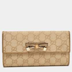 Pre Owned Gucci Gold/Beige GG Canvas and Leather Princy Continental Wallet