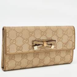 مملوكة مسبقًا Gucci Gold/Beige GG Canvas and Leather Princy Continental Wallet