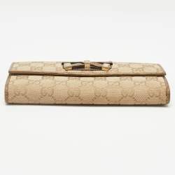 مملوكة مسبقًا Gucci Gold/Beige GG Canvas and Leather Princy Continental Wallet