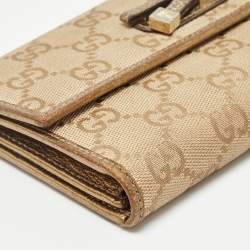 مملوكة مسبقًا Gucci Gold/Beige GG Canvas and Leather Princy Continental Wallet