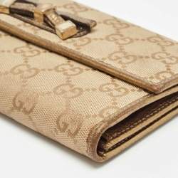 Pre Owned Gucci Gold/Beige GG Canvas and Leather Princy Continental Wallet