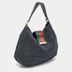 Pre Owned Gucci Black GG Canvas and Leather New Ladies Web Hobo