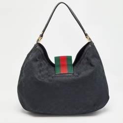 Pre Owned Gucci Black GG Canvas and Leather New Ladies Web Hobo