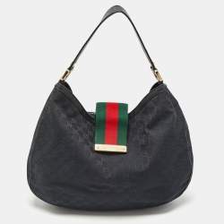 Pre Owned Gucci Black GG Canvas and Leather New Ladies Web Hobo