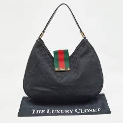 Pre Owned Gucci Black GG Canvas and Leather New Ladies Web Hobo