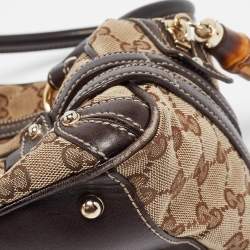 Pre Owned Gucci Brown/Beige GG Canvas and Leather Horsebit Wave Boston Bag
