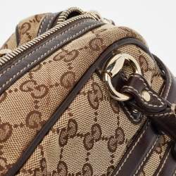 Pre Owned Gucci Brown/Beige GG Canvas and Leather Horsebit Wave Boston Bag