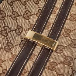 Pre Owned Gucci Brown/Beige GG Canvas and Leather Horsebit Wave Boston Bag