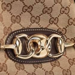 Pre Owned Gucci Brown/Beige GG Canvas and Leather Horsebit Wave Boston Bag