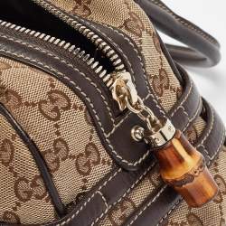 Pre Owned Gucci Brown/Beige GG Canvas and Leather Horsebit Wave Boston Bag