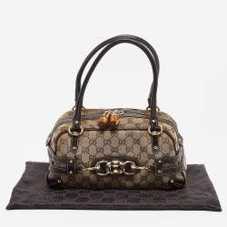 Pre Owned Gucci Brown/Beige GG Canvas and Leather Horsebit Wave Boston Bag
