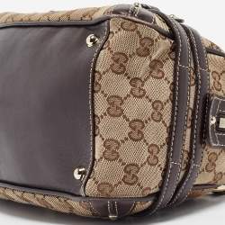 Pre Owned Gucci Brown/Beige GG Canvas and Leather Horsebit Wave Boston Bag