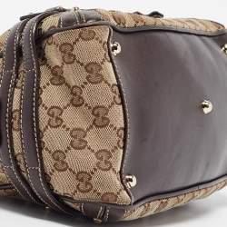 Pre Owned Gucci Brown/Beige GG Canvas and Leather Horsebit Wave Boston Bag