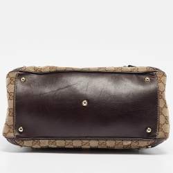 Pre Owned Gucci Brown/Beige GG Canvas and Leather Horsebit Wave Boston Bag