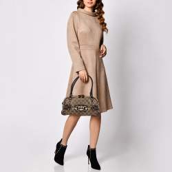 Pre Owned Gucci Brown/Beige GG Canvas and Leather Horsebit Wave Boston Bag