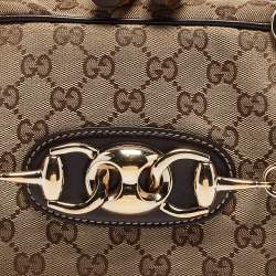 Pre Owned Gucci Brown/Beige GG Canvas and Leather Horsebit Wave Boston Bag