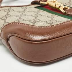 Pre Owned Gucci Beige/Tan GG Supreme Canvas and Leather Mini 1961 Jackie Shoulder Bag